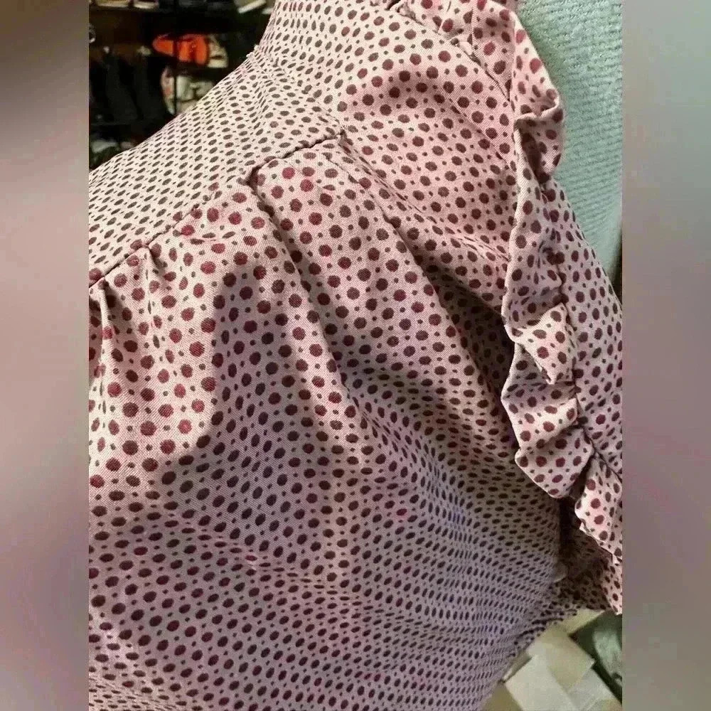 Vintage ALLYSON HOLLEY Top/Blouse Mauve BUTTON UP Silky RUFFLES XL - Picture 9 of 9